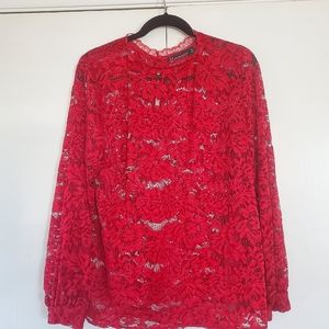 Red, Lace, Long Sleeved NY&C Blouse. Size XL